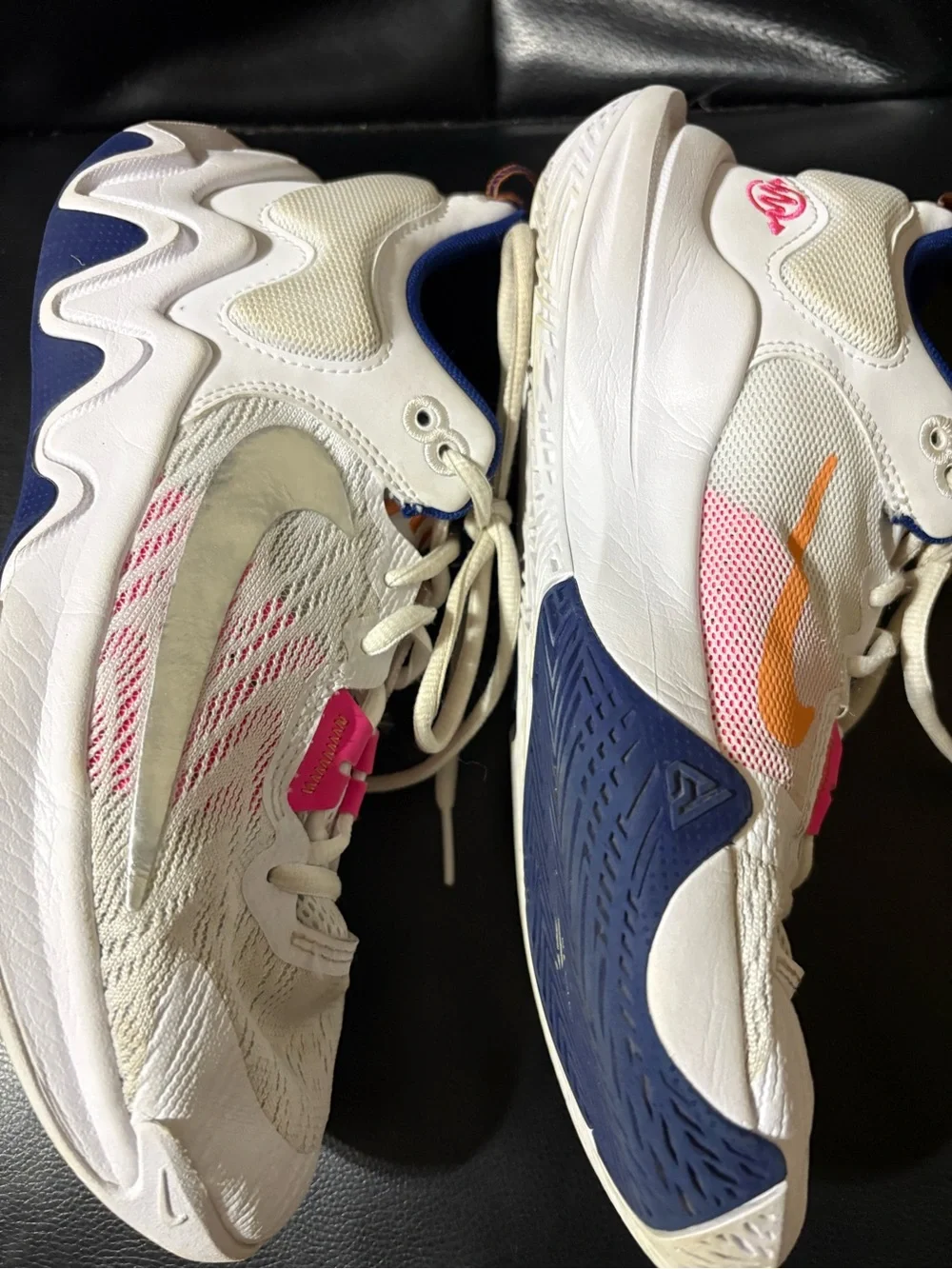 Nike LOGO 5 White Sneakers with Orange Swoosh and Blue Trim for women’s size 7Y